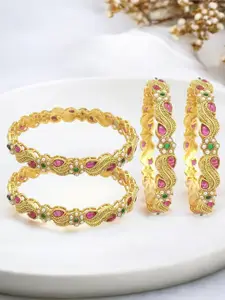 FEMMIBELLA Set Of 4 Gold-Plated Stone Studded Paisley Bangle