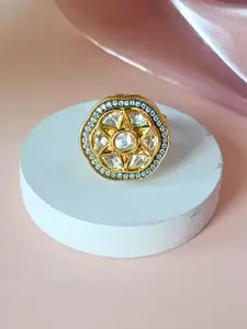 BLACKBOX Gold-Plated Kundan Studded Adjustable Finger Ring