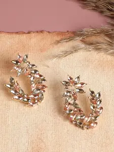 DressBerry Gold-Plated Artficial Stones Studded Contemporary Shaped Studs