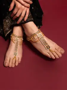 PANASH Gold-Plated Kundan Studded Kundan Anklet