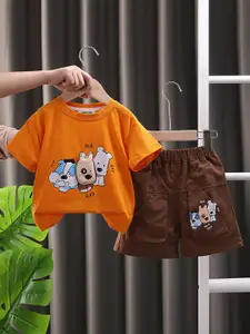 INCLUD Boys Printed Round Neck T-Shirt With Shorts