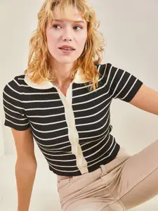 BIANCO LUCCI Women Striped Shirt Collar Top
