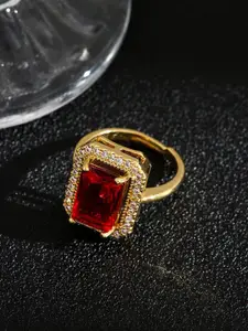 BLACKBOX Gold-Plated Cubic Zirconia Studded Adjustable Finger Ring