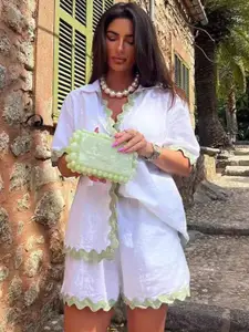 all about you Ruffle Waves Shirt Collar Neck Shirt With Shorts Co-Ords