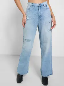 SF JEANS by Pantaloons Women Straight Fit High-Rise Mildly Distressed Heavy Fade Jeans