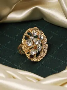 DressBerry Gold-Plated Crystal Studded Finger Ring
