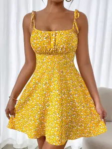 AAHWAN Floral Print Fit & Flare Mini Dress