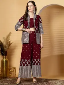 all about you Embellished Sequinned Top With Sharara and Blazer Co-Ords