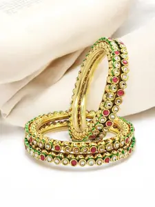 FEMMIBELLA Set Of 4 Gold-Plated Kundan Studded Bangles