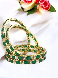 FEMMIBELLA Set Of 4 Gold-Plated Stone Studded Bangles