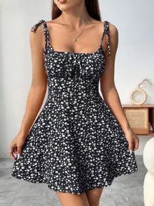 AAHWAN Floral Print Fit & Flare Mini Dress