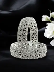 FEMMIBELLA Set Of 2 Silver-Plated CZ Studded Bangles