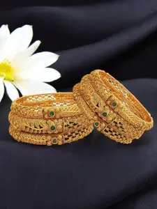 FEMMIBELLA Set Of 6 Gold-Plated Stone Studded Bangles