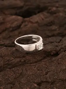 HIFLYER JEWELS Men 925 Sterling Silver Cubic Zirconia Stone Studded Finger Ring