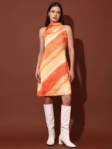 PURVAJA Print Satin A-Line Mini Dress