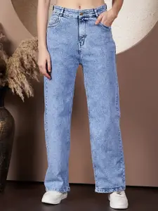 RIVI Women Jean Boyfriend Fit High-Rise Acid Wash Stretchable Jeans