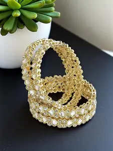 FEMMIBELLA Set Of 4 Gold-Plated Kundan Studded Bangles