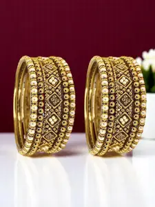 FEMMIBELLA Set Of 10 Gold-Plated Beads Studded Bangles