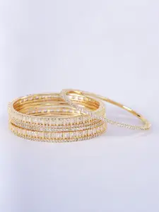 Opal Touch Set Of 6 Gold-Plated American Diamond Studded Bangles