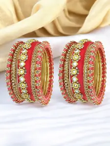 FEMMIBELLA Set Of 10 Gold-Plated Stone Studded Thread Bangles