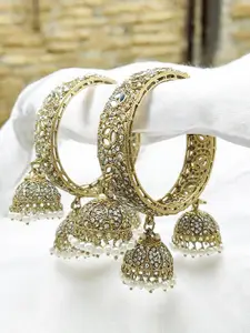 FEMMIBELLA Set Of 2 Gold-Plated CZ Studded & Beaded Bangles