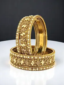 FEMMIBELLA Set Of 6 Gold-Plated Stone Studded Oval Shaped Bangles