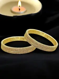 FEMMIBELLA Set Of 8 Gold-Plated CZ Studded Bangles