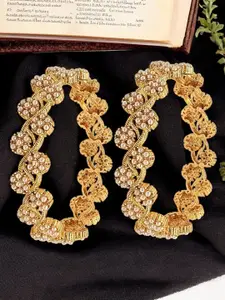 FEMMIBELLA Set Of 2 Gold-Plated Pearl Beaded Bangles