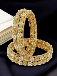 FEMMIBELLA Set Of 4 Gold-Plated Beaded Bangles