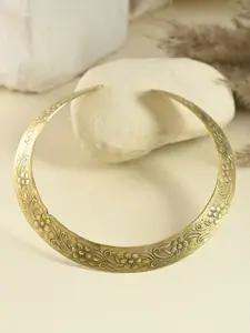 Silvermerc Designs Brass Floral Engraved Gold-Plated Necklace