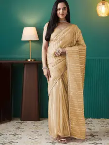 RACHNA Striped Embroidered Organza Designer Saree