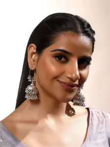 ASMITTA JEWELLERY Silver-Plated Beaded Dome Shaped Jhumkas