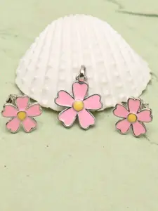 925 SILLER 925 Sterling Silver Rhodium-Plated Floral Pendant Set