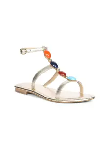 Saint G Women Leather Embellished Open Toe Flats