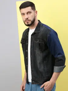 Kaali Peeli Men Washed Denim Spread Collar Jacket