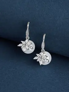 TEEJH Aura Silver-Plated Cubic Zirconia Studded & Pearls Beaded Drop Earrings