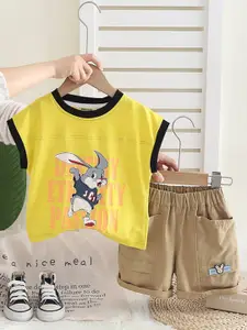 INCLUD Boys Printed Round Neck Extended Shoulder T-Shirt With Shorts