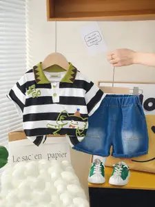 INCLUD Boys Striped Polo Collar T-shirt With Shorts