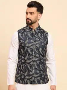 House of Pataudi  Men Woven Design Mandarin Collar Nehru Jacket