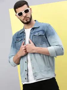 Kaali Peeli Men Spread Collar Long Sleeves Denim Jacket