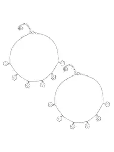 925 SILLER 925 Pure Silver Rhodium-Plated Multiple Charm Anklets