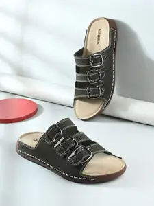 Killer Men Black Leather Comfort Sandals With Buckle