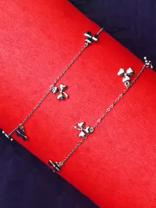 925 SILLER Set Of 2 925 Pure Silver Multiple Charm Anklets