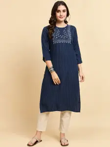 Anouk Rustic Floral Embroidered Thread Work Cotton Silk Straight Kurta