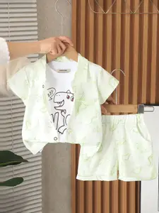 INCLUD Boys Dinosaur Printed Short Sleeves Shirt With T-Shirt & Shorts