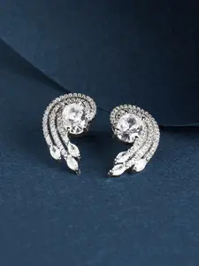 TEEJH Majestic Mira Silver Plated CZ Studded Oxidised Contemporary Stud Earrings