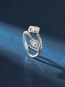 TEEJH Jewel Of Jodhpur Silver Plated Cubic Zirconia Studded Finger Ring