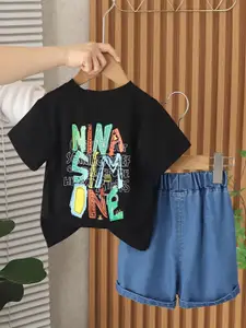 INCLUD Boys Typography Printed Round Neck T-Shirt With Shorts