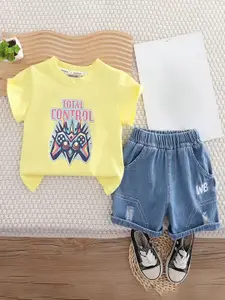 INCLUD Boys Joystick Printed Round Neck T-Shirt With Shorts