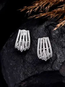 Silvermerc Designs Silver-Plated American Diamond Contemporary Half Hoop Earrings